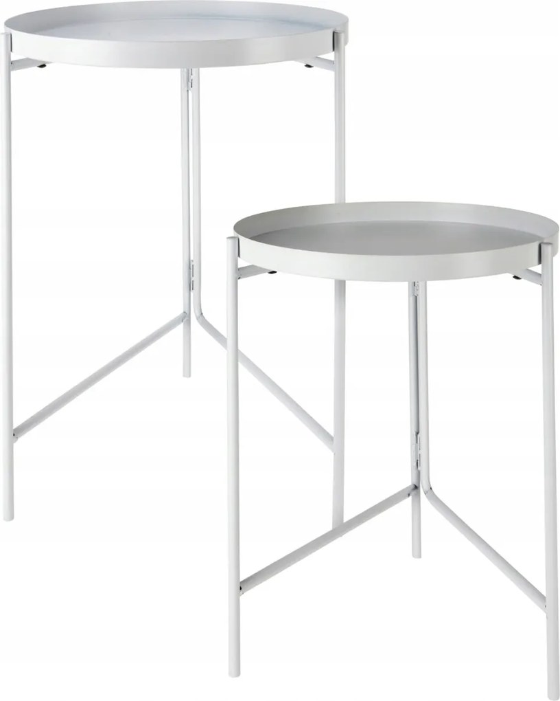 2db-os kiegészítő asztal szett Dekorációs asztal virág fém Fehér