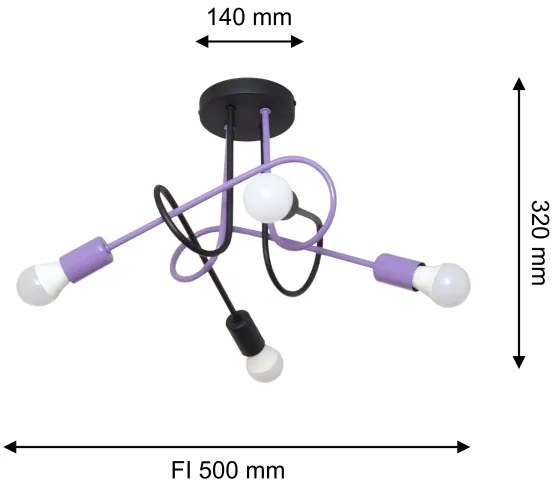 Felületre szerelhető csillár OXFORD 4xE27/15W/230V fekete/lila