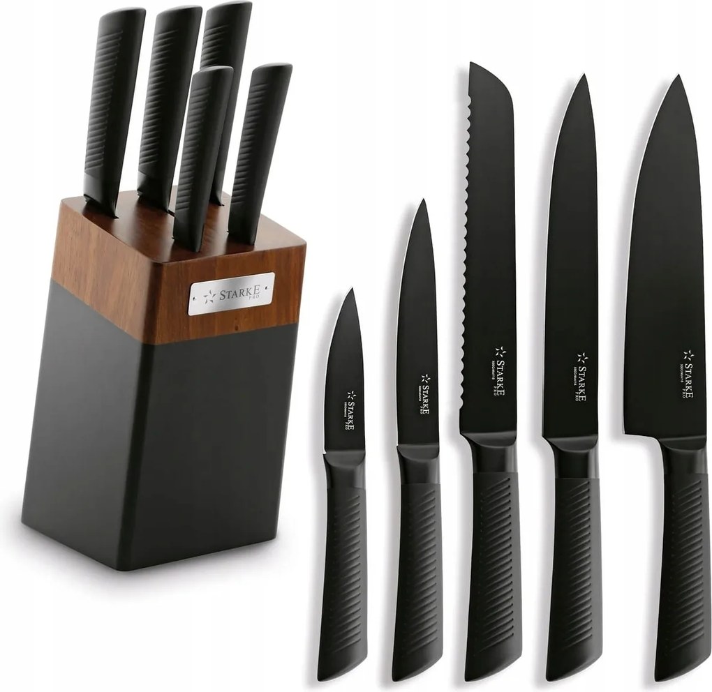 Rozsdamentes acél konyhakés készlet fa blokkban 6 részes