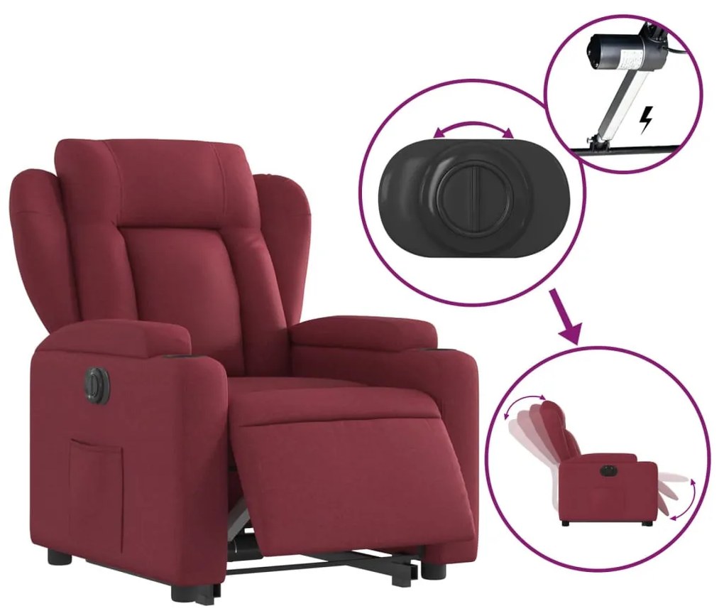 vidaXL elektromos felállást segítő bordó szövet dönthető fotel