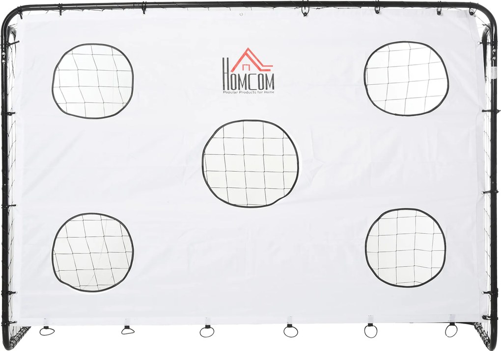 HOMCOM Foci Kapu Gyerekeknek és Felnőtteknek PE Hálóval, Fém és Oxford, Fehér és Fekete, 240x88x171,5cm | Aosom