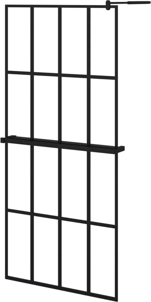 vidaXL fekete ESG üveg és alumínium zuhanyfal polccal 90 x 195 cm