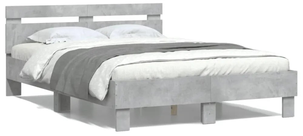 betonszürke szerelt fa ágykeret fejtámlával 120x200 cm
