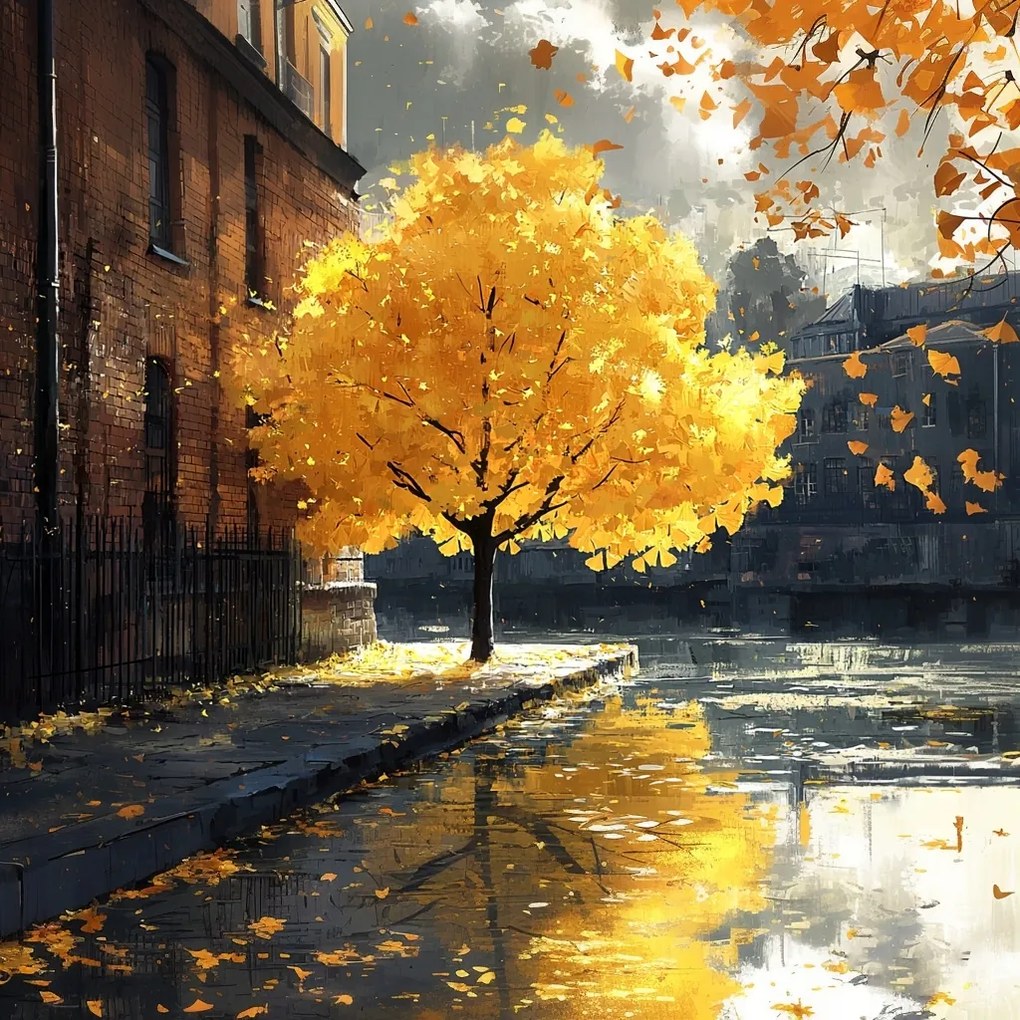 Vászonkép Canvas Tájkép Város Utca Fa Ősz Levelek 80x80