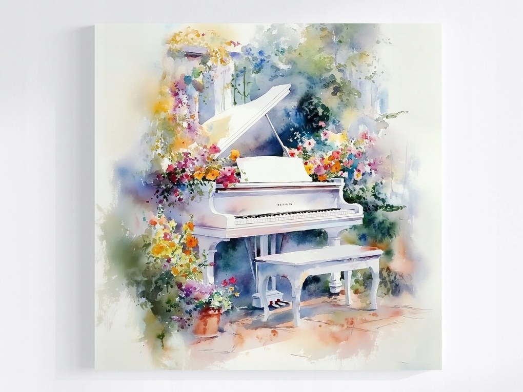 Vászonkép Canvas Akvarell Kert Virágok Tavasz Fehér Zongora 40x40