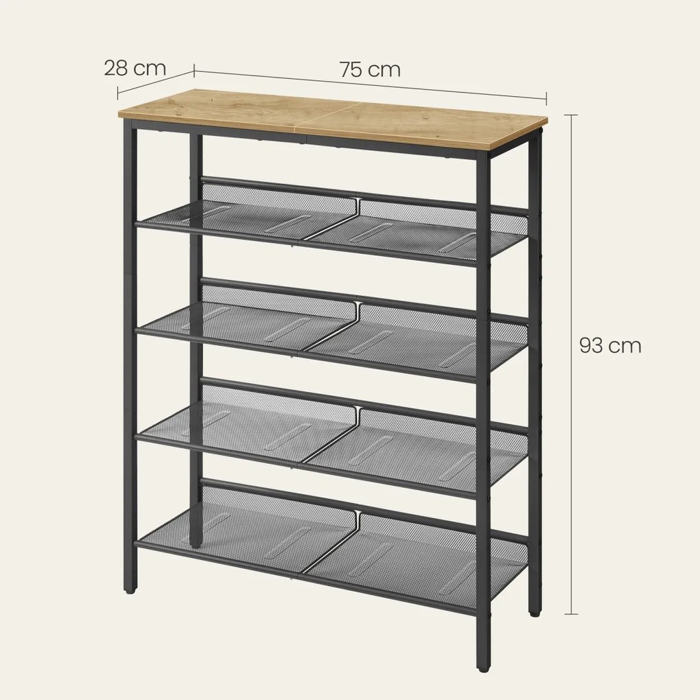Cipősszekrény TAYLOR ARTISAN fekete szerkezettel, 4 polc