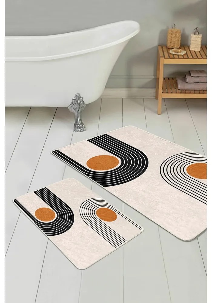Bézs bársony fürdőszobai kilépő szett 2 db-os 60x100 cm Dot Arch – Mila Home
