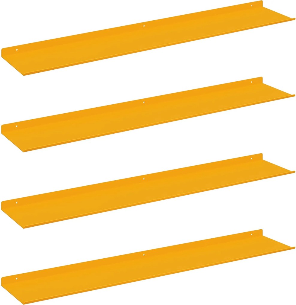 vidaXL Lebegő polc 4 pcs Mustár sárga 100 x 18 x 2,5 cm Acél