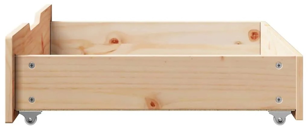 2 db tömör fenyőfa ágy alatti fiók kerekekkel 75 x 55 x 17 cm