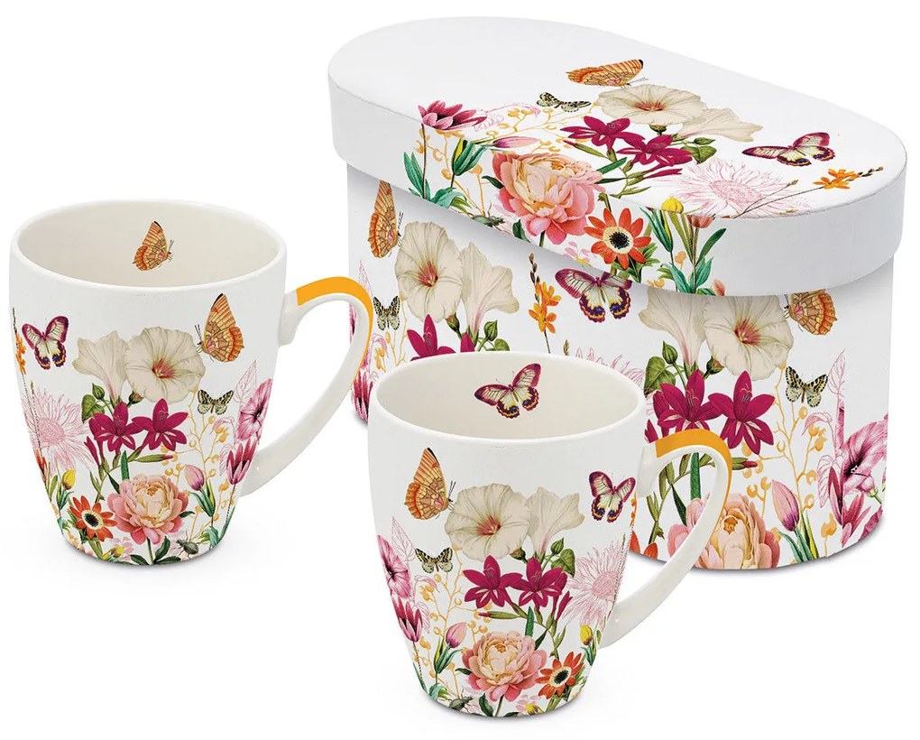 Virágos pillangós porcelán bögre 2 db szett 350 ml díszdobozban Illusion