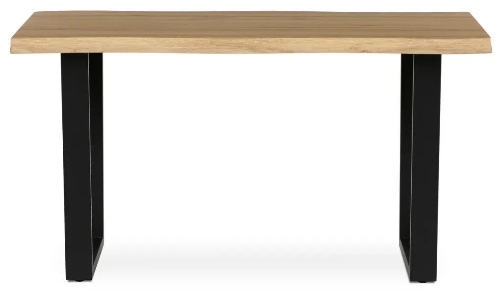 Masă de sufragerie, 140x80x75 cm, blat MDF, decor stejar salbatic, picioare metalice in forma de U