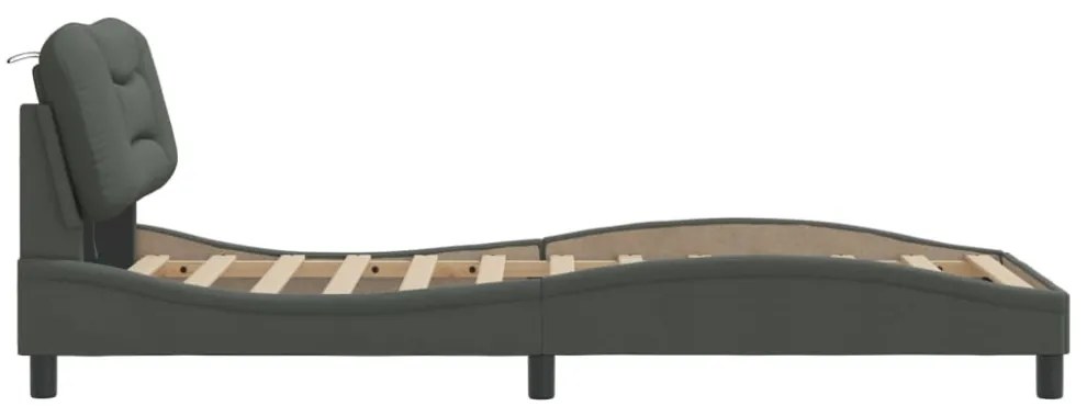 sötétszürke szövet ágykeret LED-ekkel matrac nélkül 90x200 cm