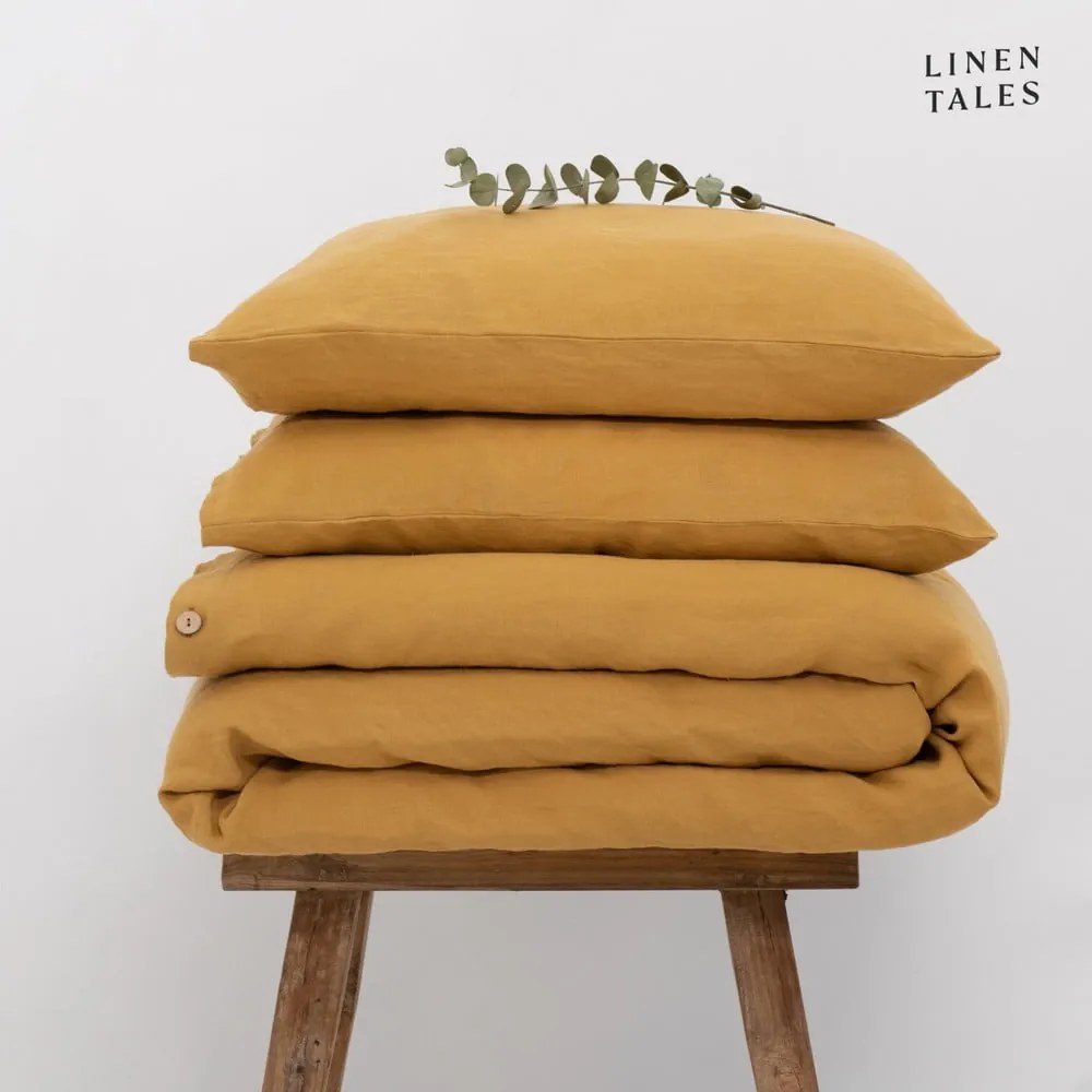 Mustársárga kétszemélyes kenderrost ágyneműhuzat 200x220 cm – Linen Tales