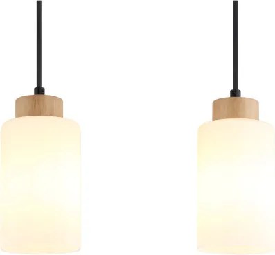 Globo 15977-3H Függesztett lámpa, barna fa, matt fehér üveg, barna fa, fekete textil kábel, magassága rövidíthető, HxSzxM: 600x100x1200mm, 3x E27 60W 230V izzók nélkül