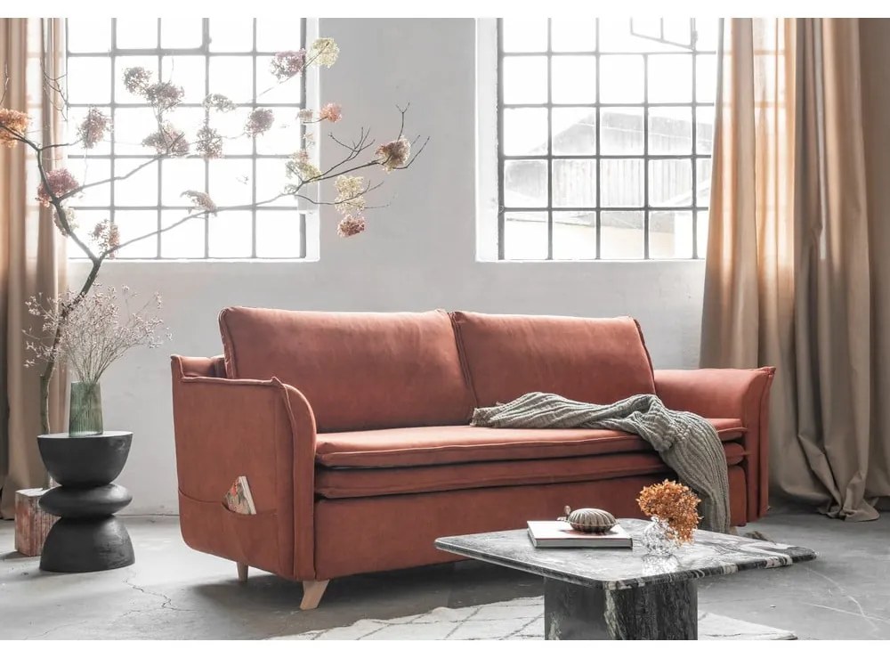 Téglavörös bársony kinyitható kanapé 225 cm Charming Charlie – Miuform