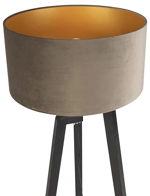 Állólámpa háromlábú fekete homokszínű árnyékolóval és arany színű 50 cm - Puros