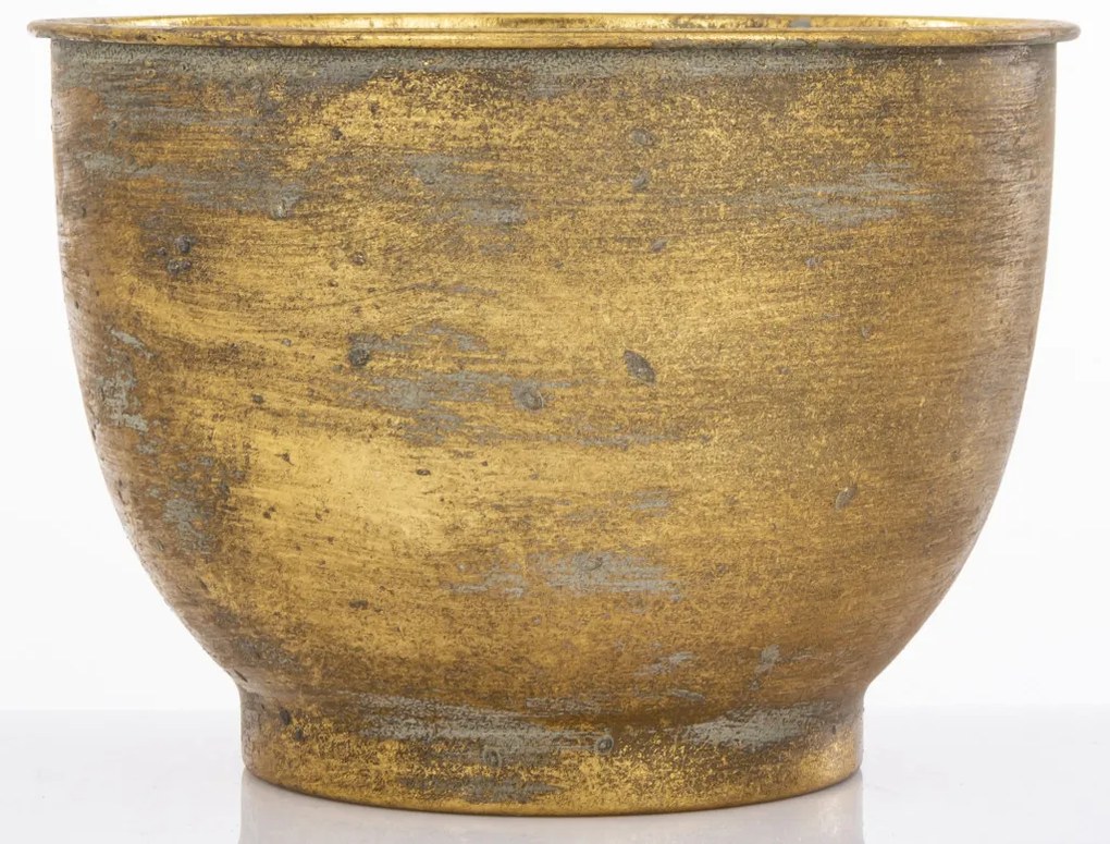 Antique óarany kerek koptatott fém virágtartó kaspó 15x21x21cm