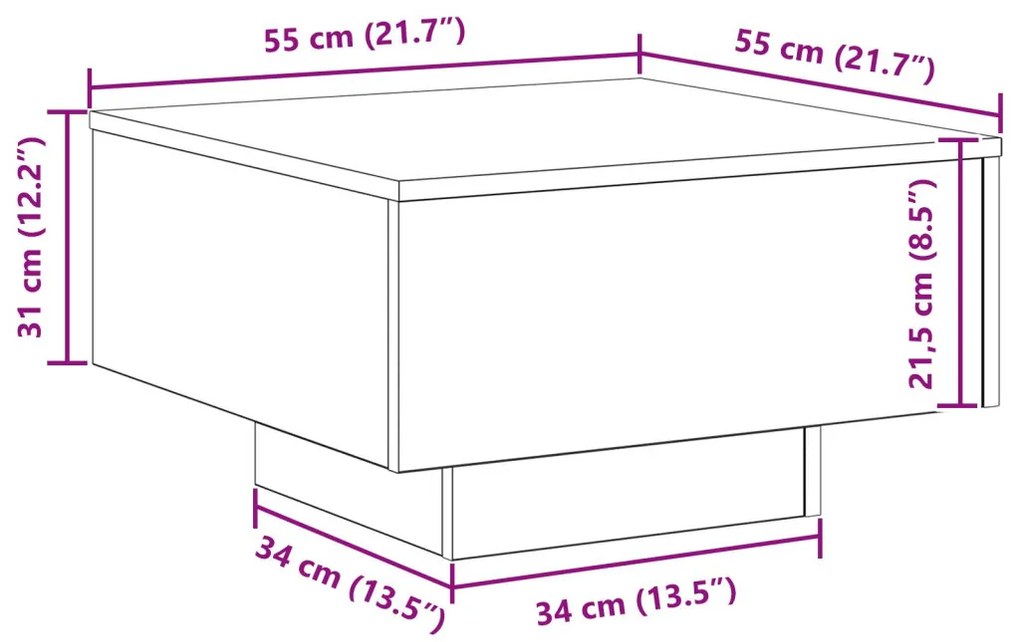 Fekete tölgy Kávózóasztal 55x55x31 cm Mérnöki fa