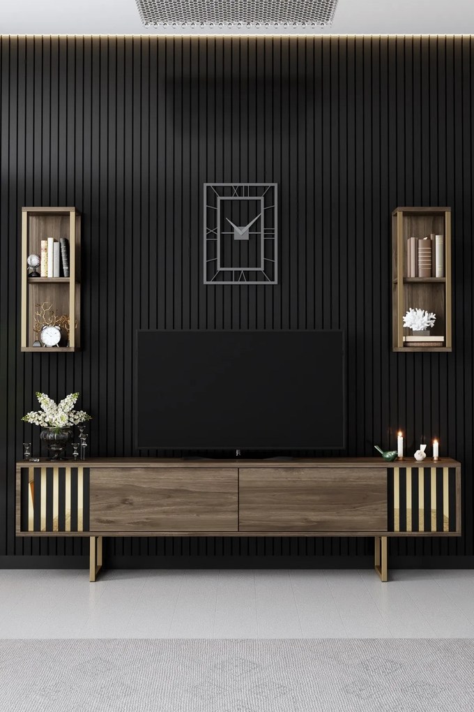 TV szekrény Gold Line - Walnut, Black