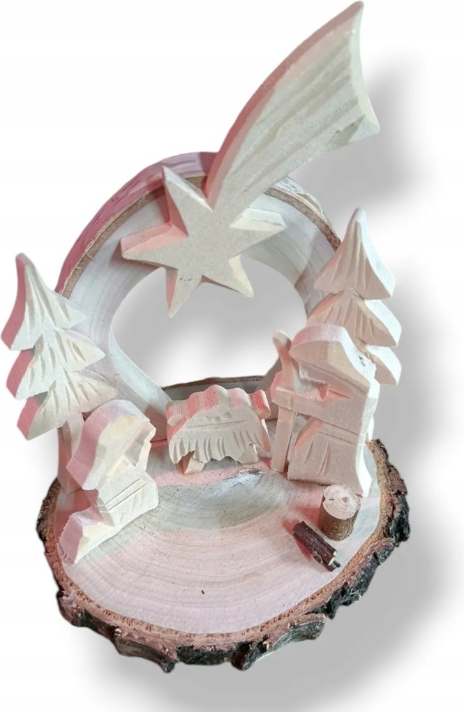 Kis karácsonyi fa betlehem istálló faragott figurák 14x11x10