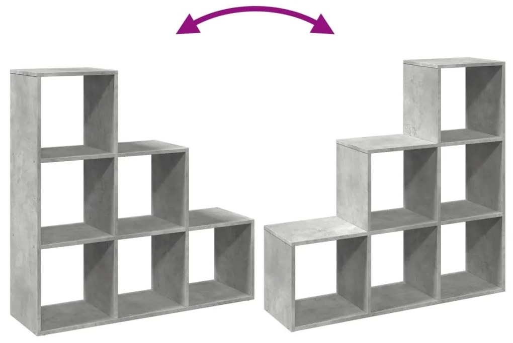 3 szintes betonszürke fa térelválasztó könyvespolc 99x29x99 cm
