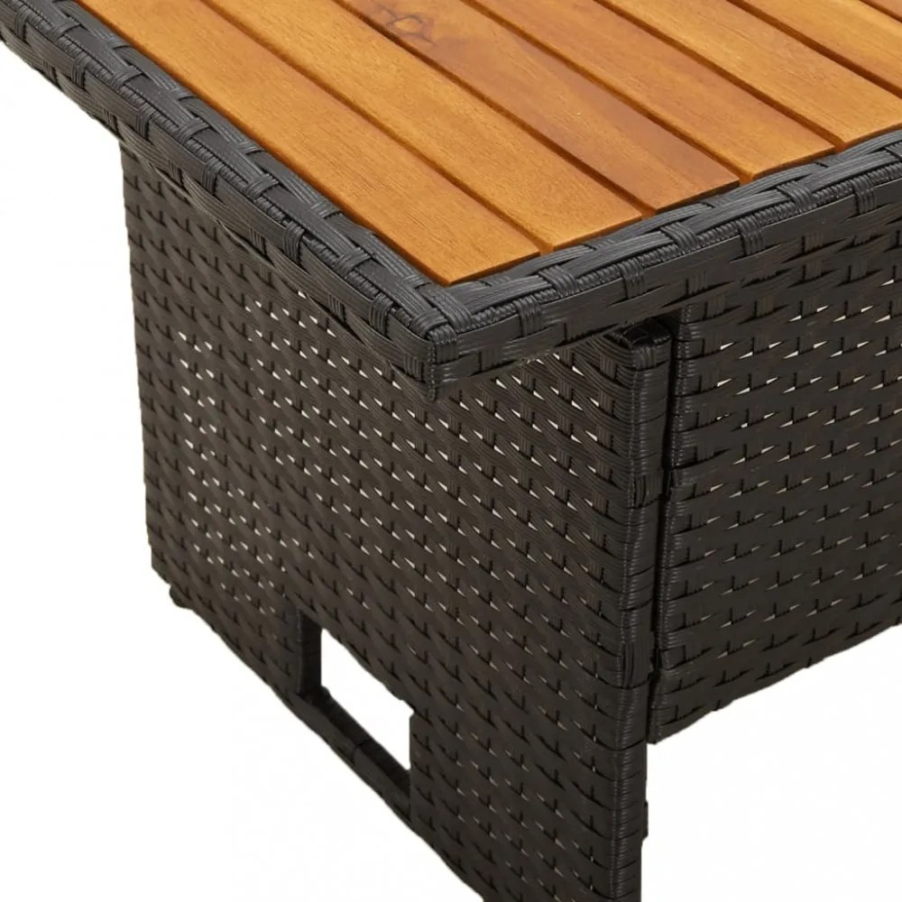 fekete tömör akácfa és polirattan kerti asztal 100x50x43/63 cm