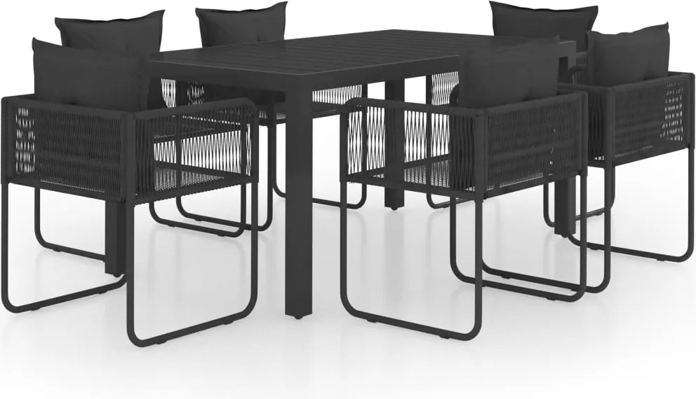 vidaXL 7 részes fekete PVC rattan kerti étkezőgarnitúra