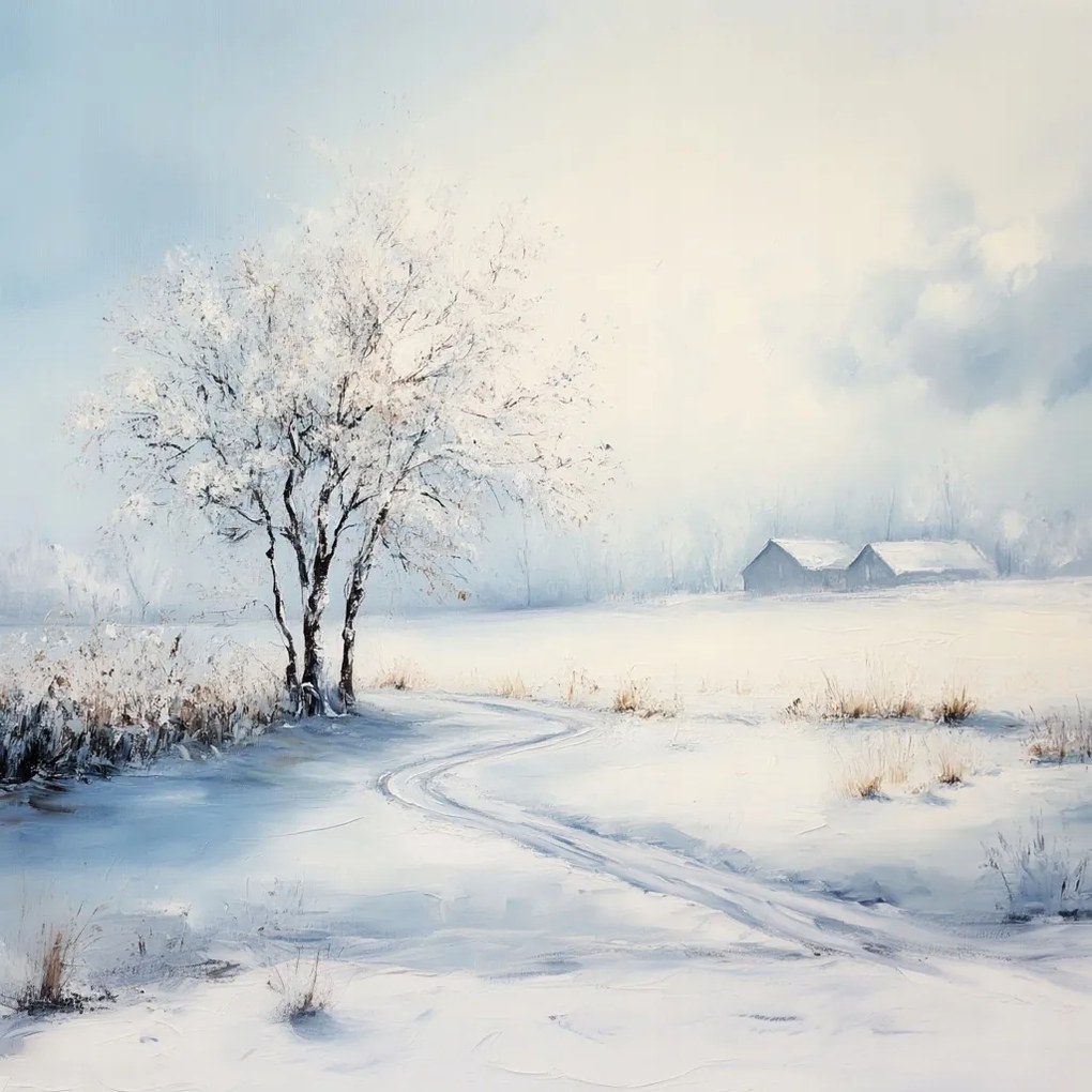 Vászonkép Canvas Tájkép Út Fa Tél Hó 80x80