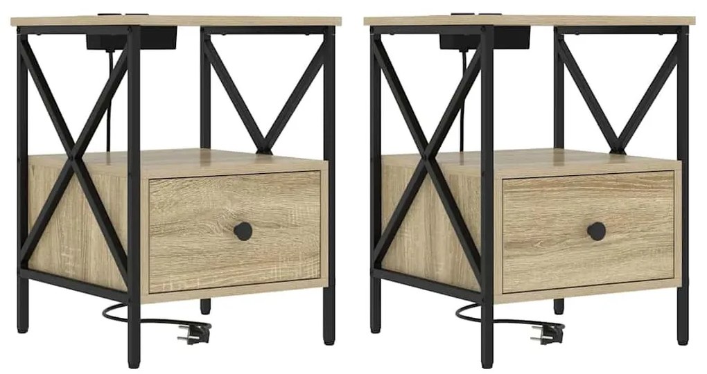 vidaXL Éjjeliszekrény 2 pcs Sonoma tölgy 41,5 x 40,5 x 55 cm Faanyag