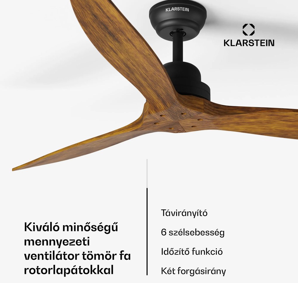 Klarstein Santa Elena 52", Ø 132 cm mennyezeti ventilátor, 9 060 m³/ó, valódi fa lapátok, 6 sebesség beállítás, távirányító