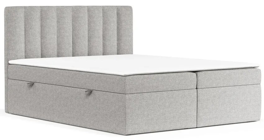 Világosszürke ágyneműtartós boxspring ágy 160x200 cm Novento – Maison de Rêve