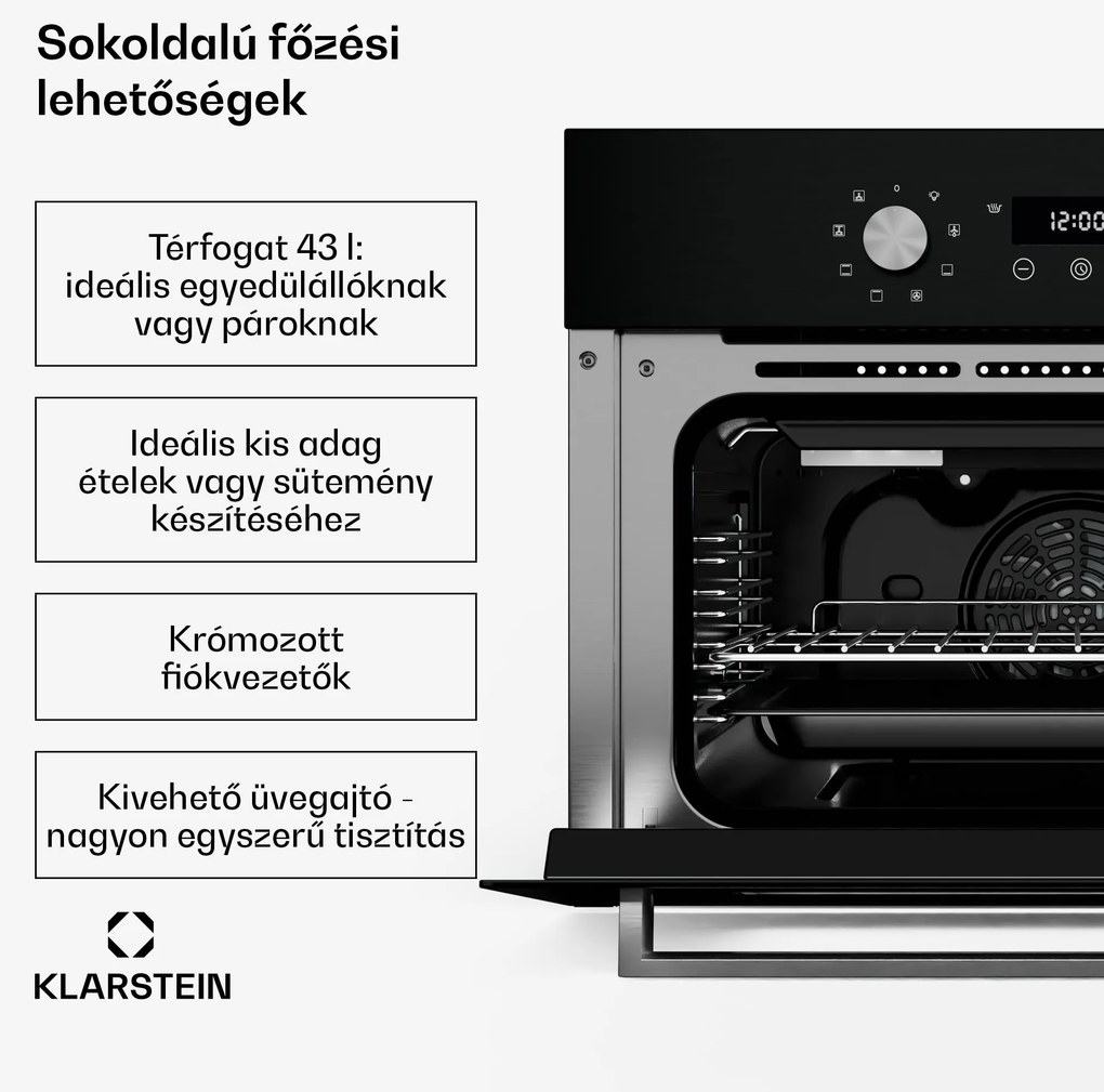 Klarstein SpaceSmart beépíthető sütő | Kompakt | 45 cm | 41 liter | 8 funkció