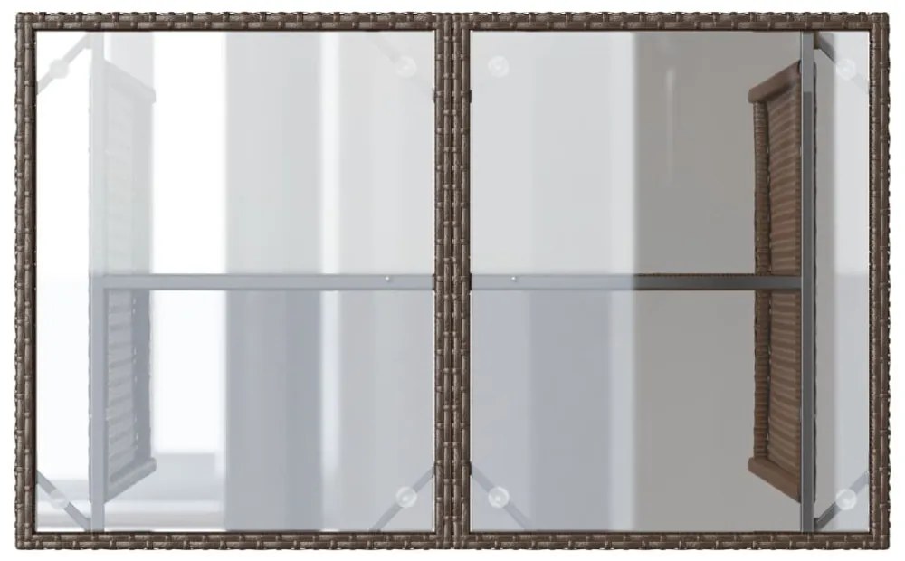 barna polyrattan üveglapos kerti asztal 110x68x70 cm