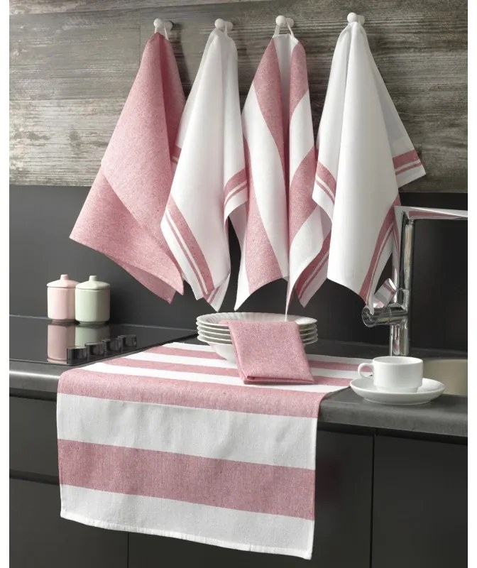 Pecete 6 darabos konyhai törölköző szett rózsaszín