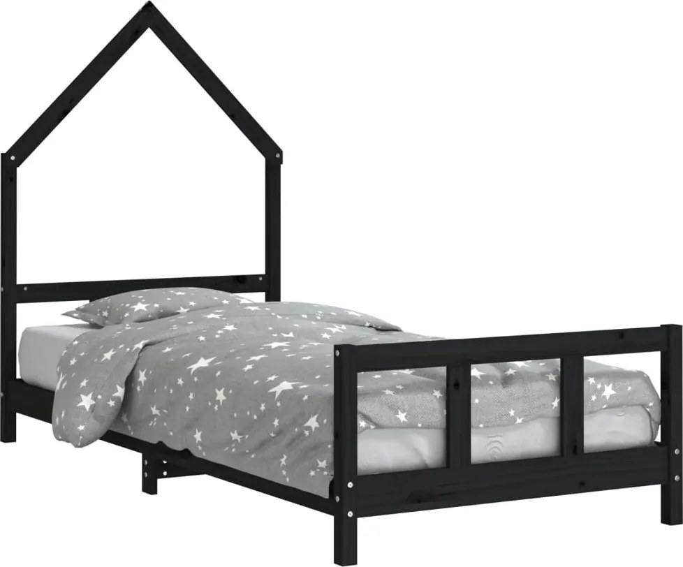 vidaXL fekete tömör fenyőfa gyerekágykeret 90 x 200 cm