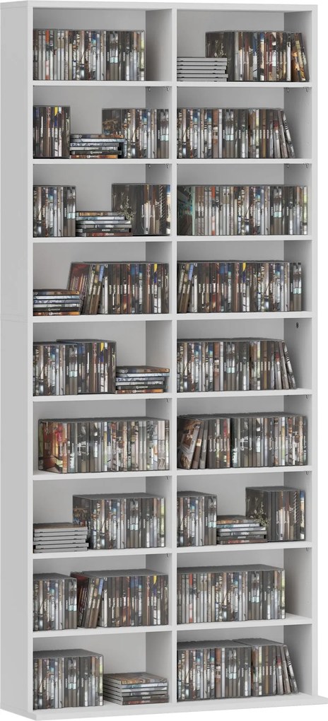 HOMCOM CD DVD Blu-ray Polc - CD Állvány akár 640 CD-hez, 360 DVD-hez vagy 430 Blu-ray-hez - Állítható Polcú Média Tartó a Térben 78,5 x 24 x 175 cm Fe