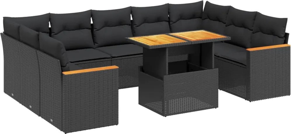 vidaXL 11 részes fekete polyrattan kerti ülőgarnitúra párnákkal