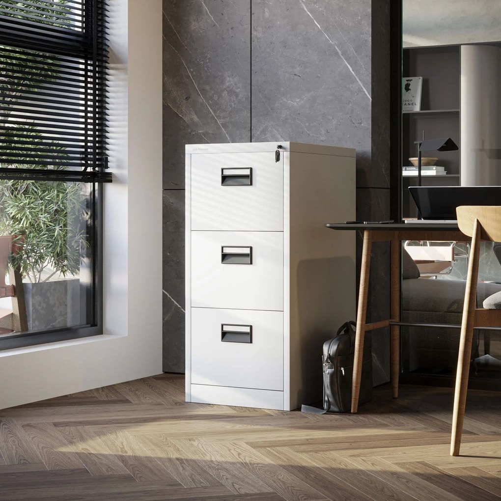 Fém irattartó szekrény, 3 fiókos SARA V3, 460 x 1020 x 620 mm, fehér