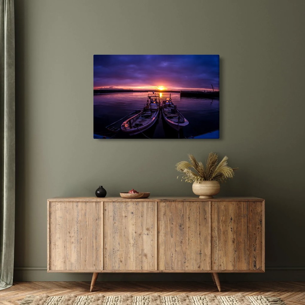 Egy halászhajók képe egy kikötőben (90x60 cm)