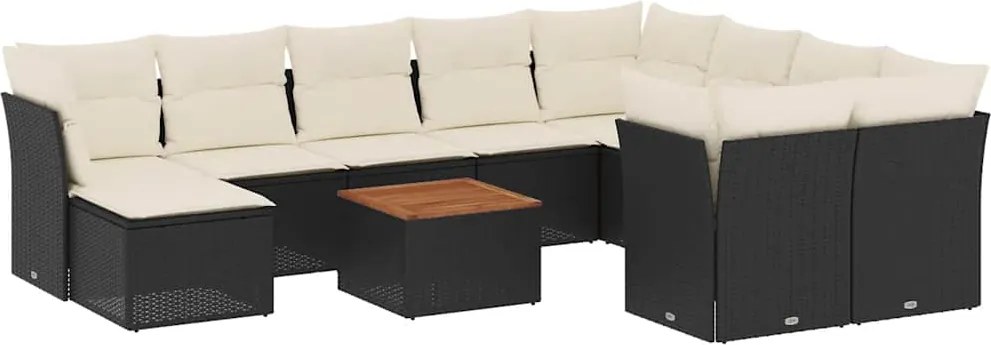 vidaXL 11 részes fekete polyrattan kerti ülőgarnitúra párnákkal