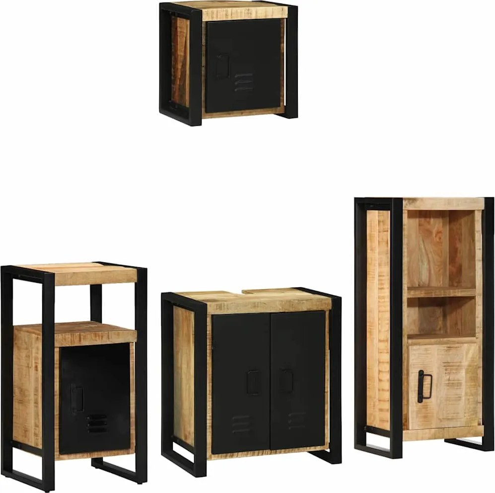 vidaXL Fürdőszoba bútor szett 4 pcs Barna és fekete Tömör Mangófát