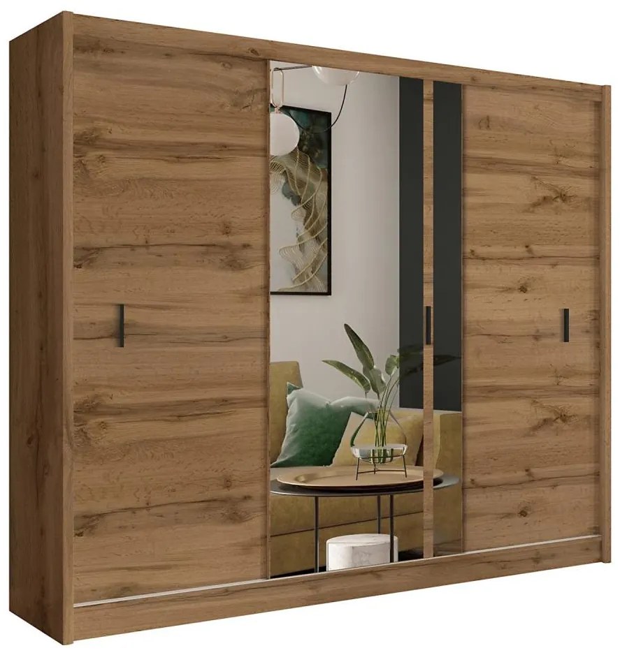 SABRINA szekrény tükörrel, 250x215 cm, woltan tölgy