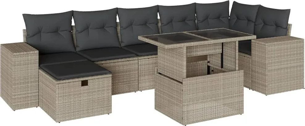 vidaXL 8 részes világosszürke polyrattan kerti ülőgarnitúra párnával