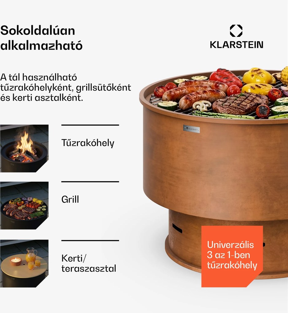 Blumfeldt Pompeji tűzrakó tál grillezővel | szikravédő | billenésbiztos | masszív | 60 cm