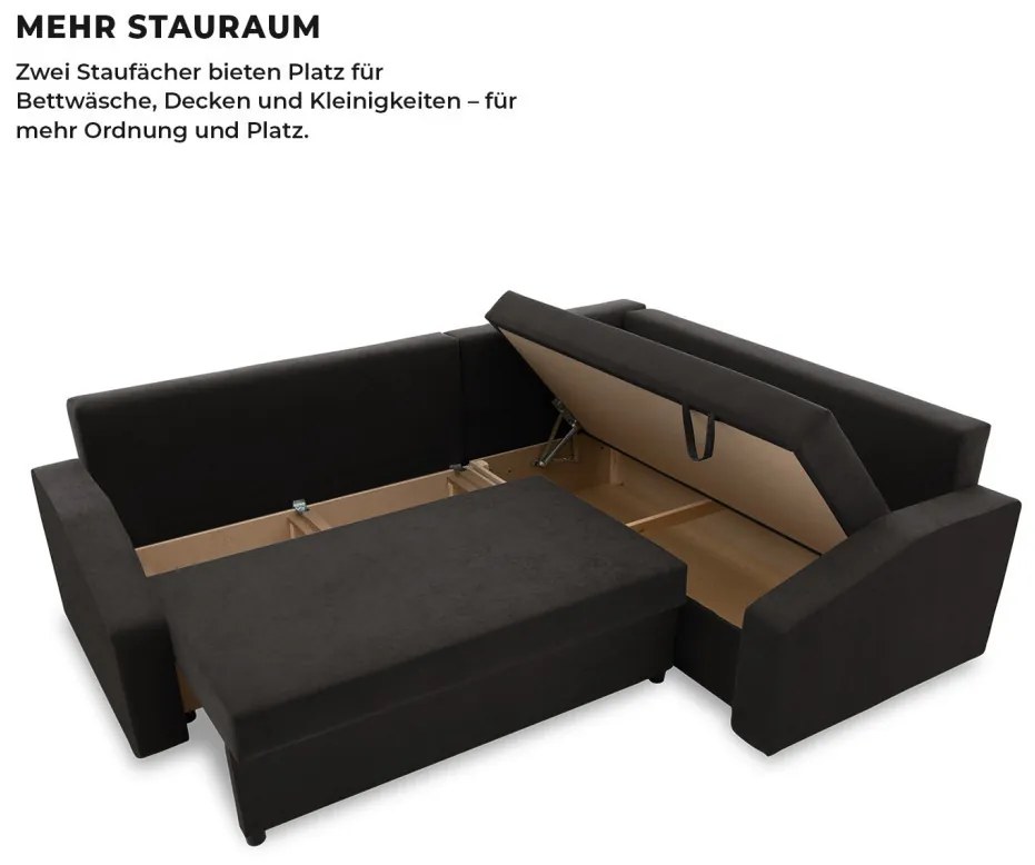 Grande Plus sarokkanapé, jobboldali, szövet anyag, fekete