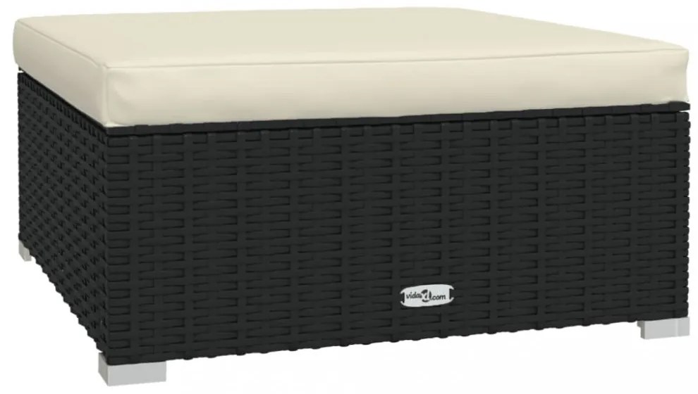 4 részes fekete polyrattan kerti bútorszett párnákkal