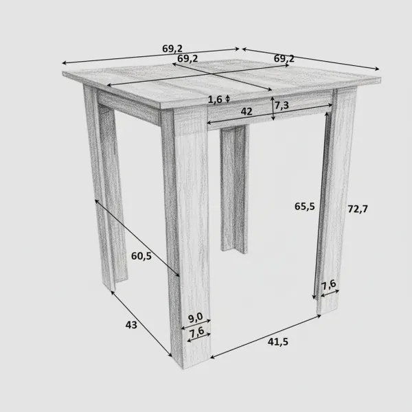 Négyzet alakú LEVI étkezőasztal sonoma tölgy színben