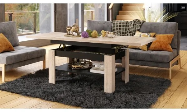 Bővíthető ROY konferencia/étkezőasztal Sonoma tölgy/fekete, emelhető lap