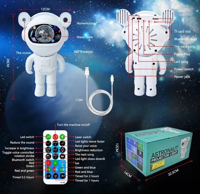 Űrhajós csillag projektor távirányítóval