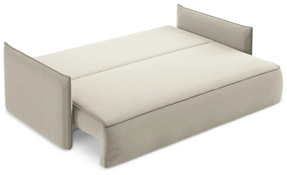 Bézs bársony kinyitható-tárolóhelyes kanapé 225 cm Hula – Makamii